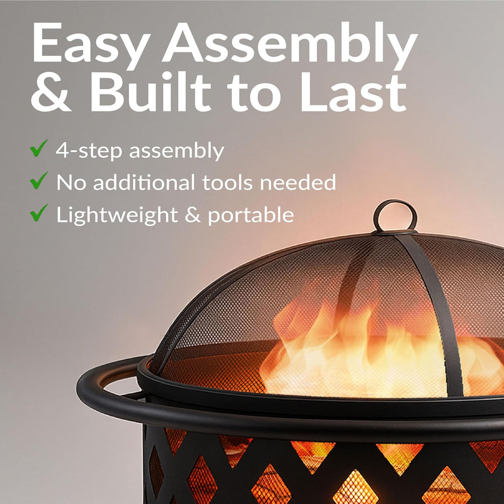 Sunnydaze Crossweave 36" Large Outdoor Fire Pit, Wood Burning, Round