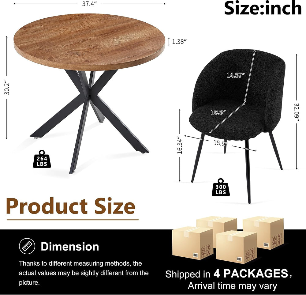 Homedot 37-Inch Round Kitchen Table with Upholstered Arm Chairs Set for 4, 5-...