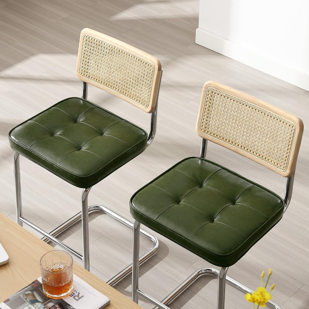 Zesthouse Natural Rattan Counter Stools Set of 2, 26" Modern Boho Barstools