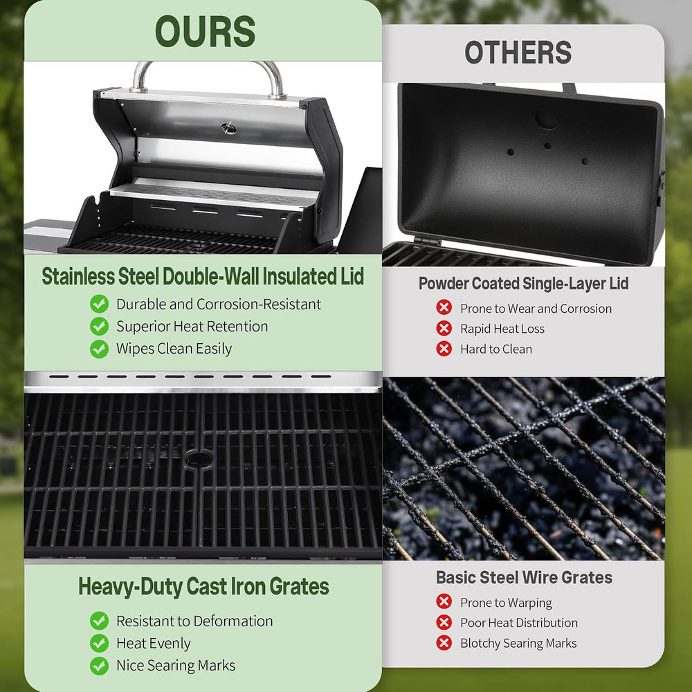 Gas and Charcoal Grill Combo with Side Burner, 4-Burner Propane Grill and Gri...