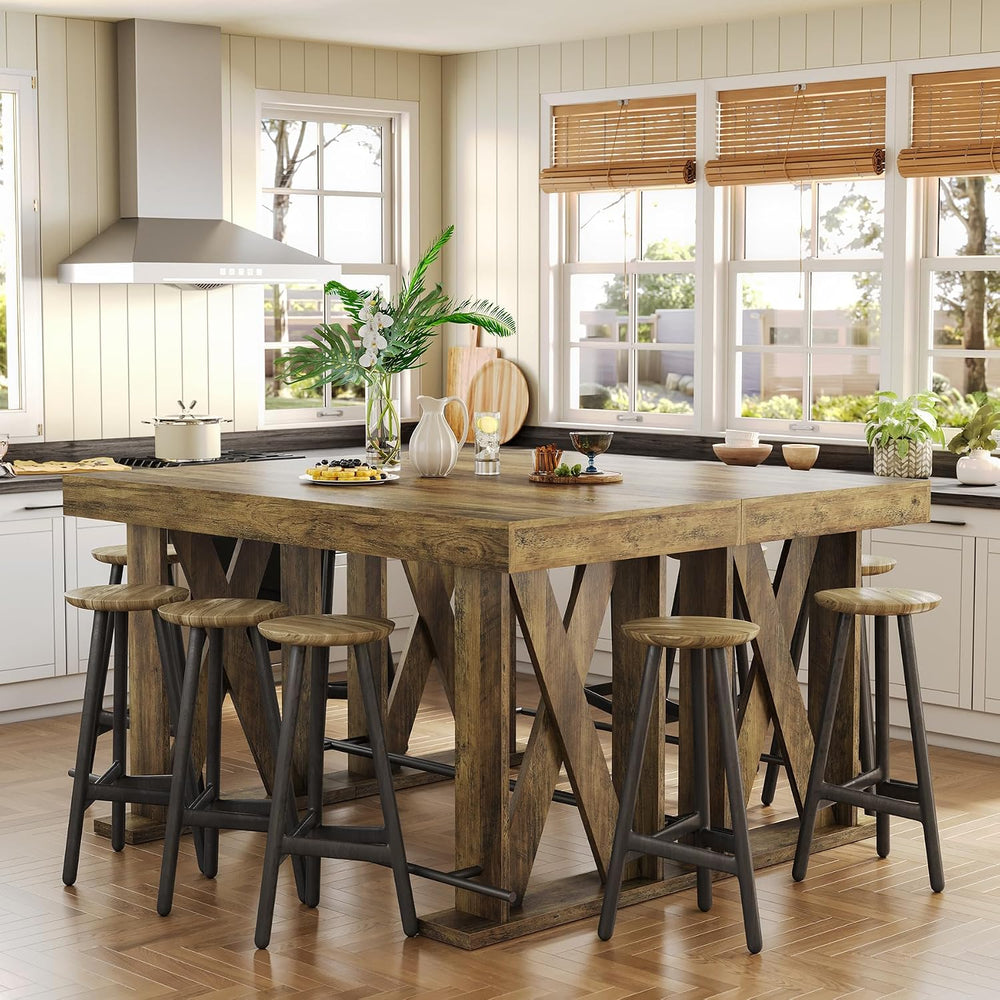 LITTLE TREE 63" Bar Table, Pub Table with Metal Footrest (Rustic Brown,1)