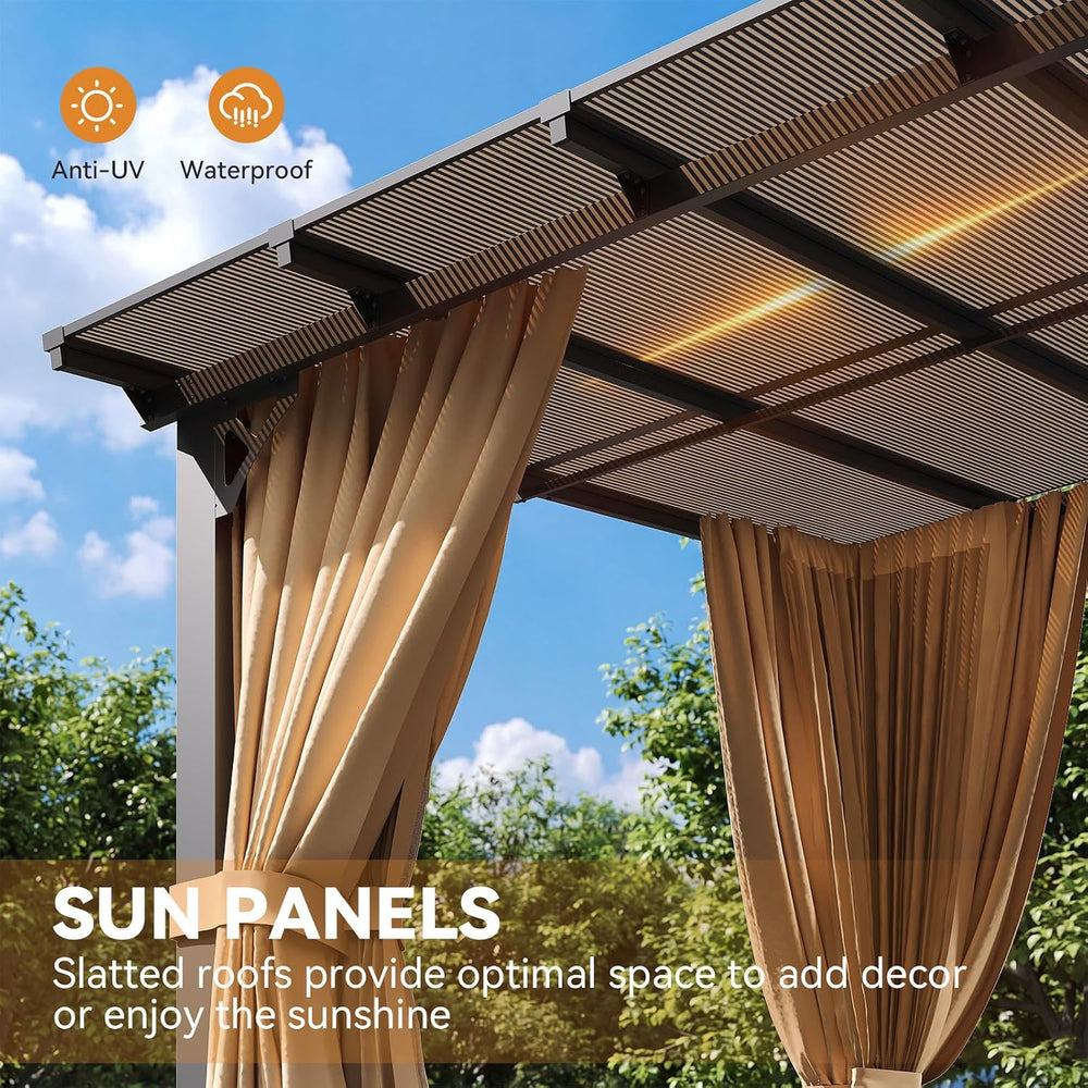 10'x20' Lean to Gazebo Pergola with Mosquito Net and Curtains