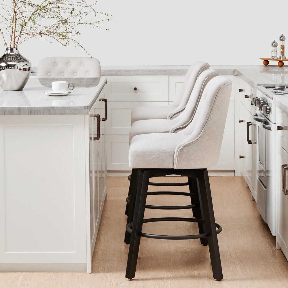 KISLOT Swivel Bar Stools with Back, 26" Counter Height, 2-Pack Linen