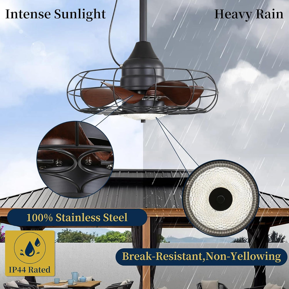 25Inch Outdoor Caged Ceiling Fan with Light Remote Control 3 Color Temp. IP65...