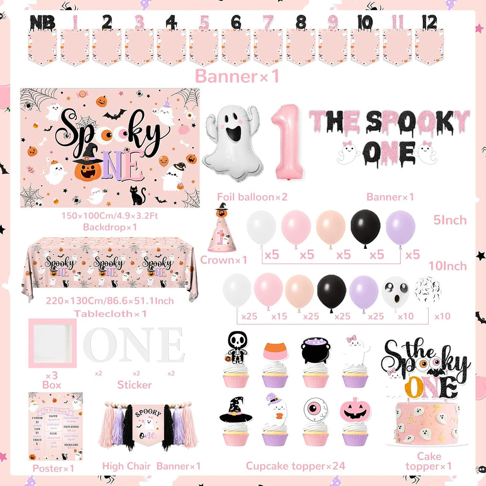 Spooky One Birthday Decorations Girl,123pcs Halloween 1st Birthday Party Deco...