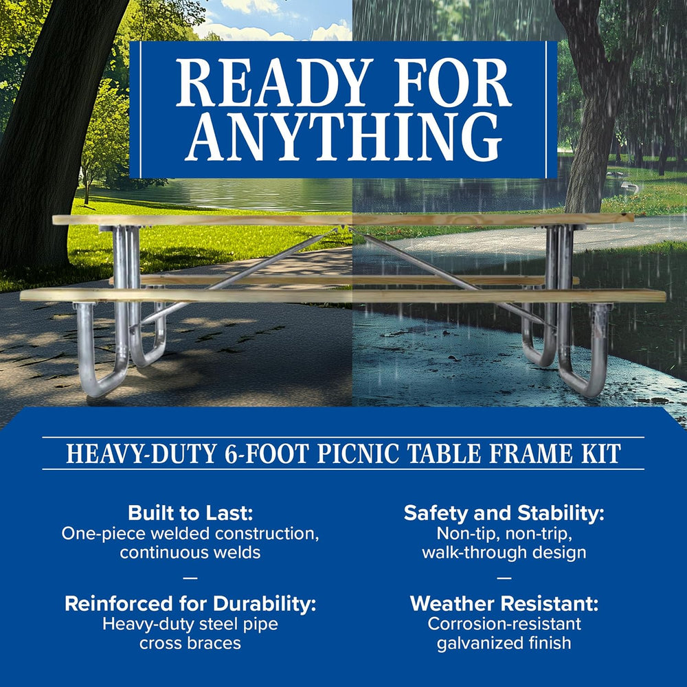 Picnic Table Frame Kit – Commercial Grade, Fully Welded Steel, 6-Foot DIY Des...