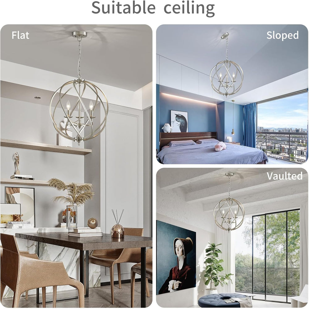 ANJIADENGSHI Modern Globe Chandelier, Brushed Nickel Pendant Lighting for Kit...