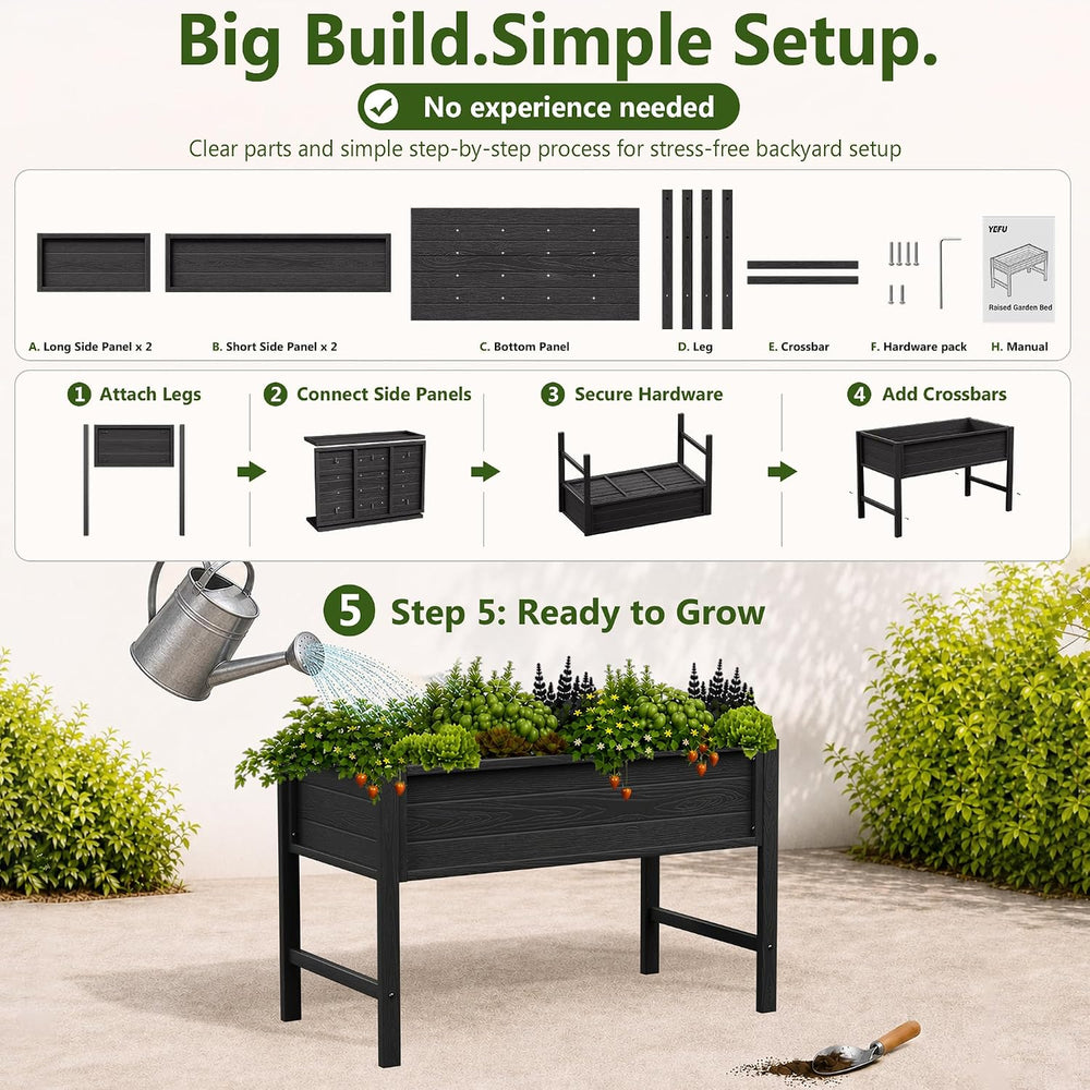 YEFU 48" Raised Garden Bed with Legs, HIPS Outdoor Garden Bed, Black