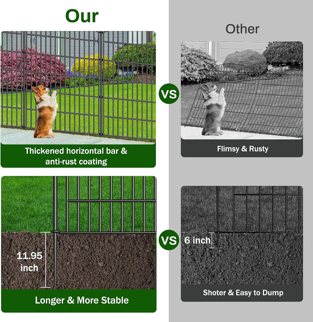 5 Panel No Dig Decorative Garden Fence 40" H x 11.8'L Outdoor Dog Ba...