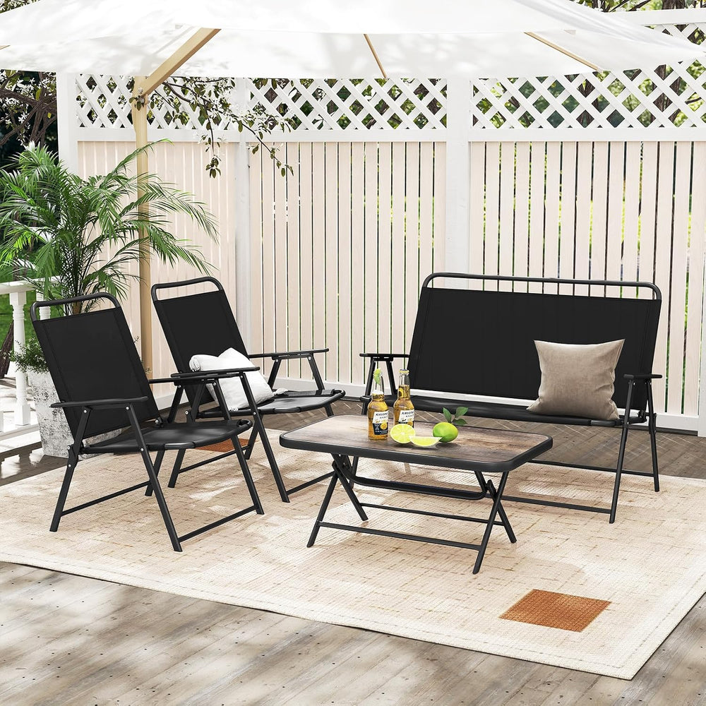 Tangkula 4 Piece Folding Patio Furniture Set, Metal Chair & Table Set wit...