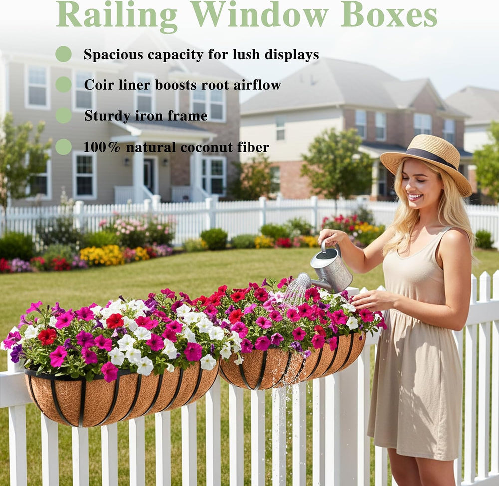 36 Inch Railing Planter Window Box Deck Balcony Rail Planter with Coco Liner ...