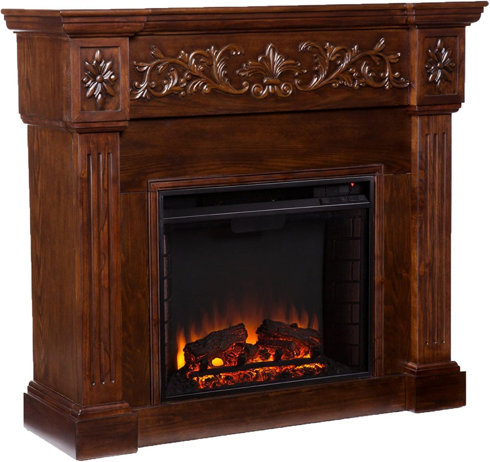 SEI Furniture Southern Enterprises Calvert Carved Electric Fireplace, Espress...