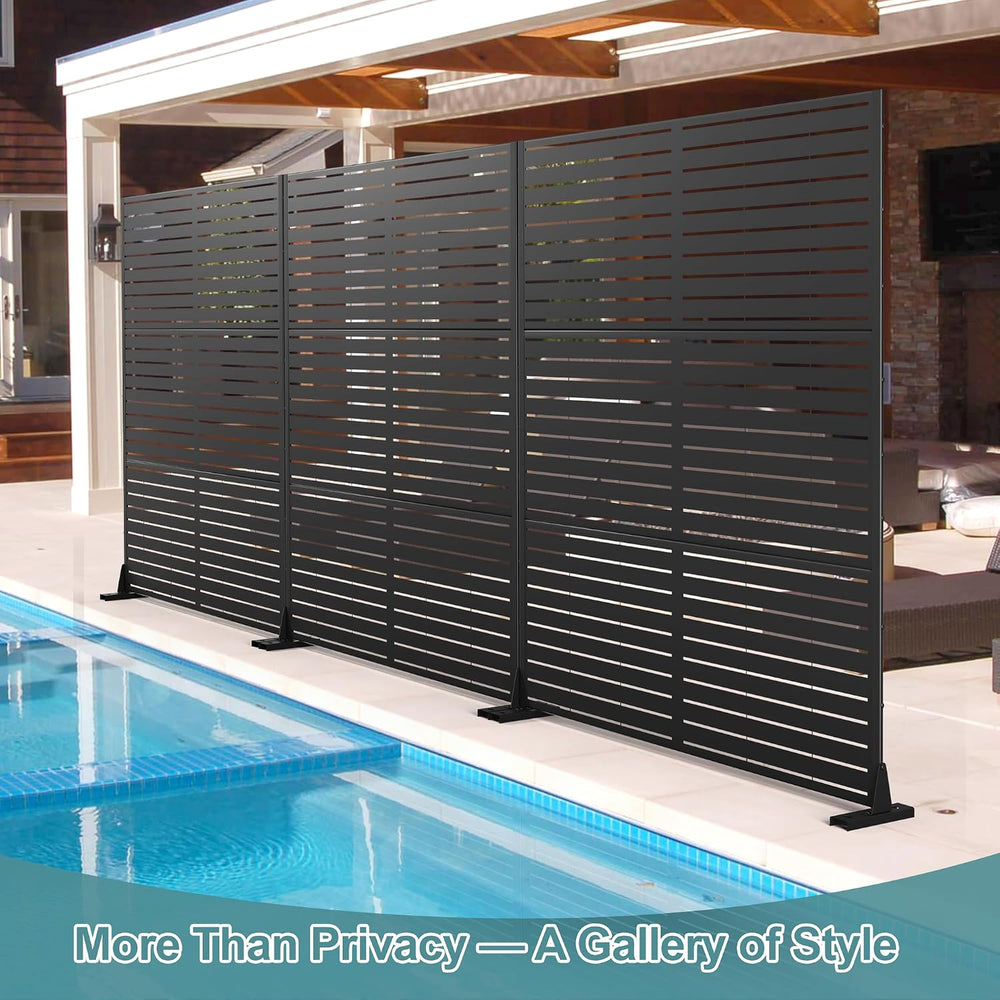 Metal Outdoor Privacy Screen Panels, Black Louvered