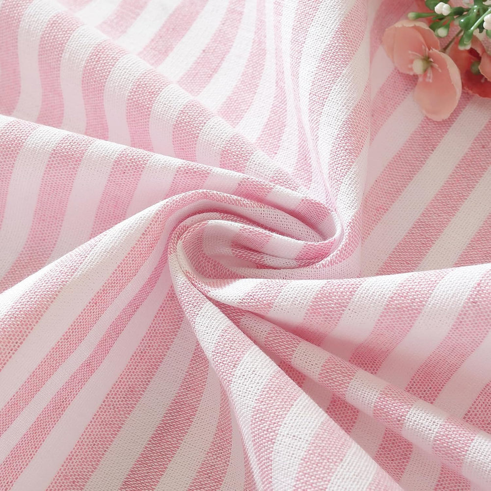 meioro Striped Square Tablecloth, Cotton Blend Fabric Pink Table Cloth with T...