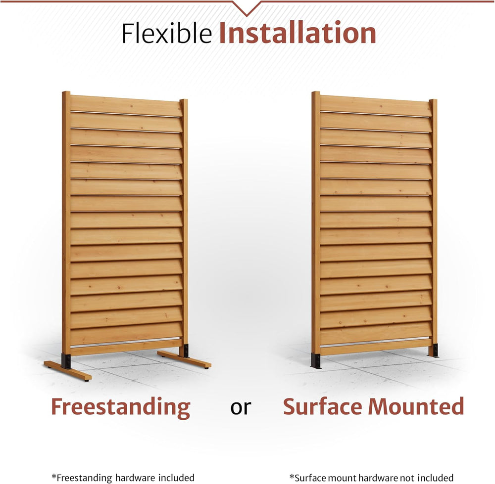 Enclo Louvered Freestanding/Surface Mounted Privacy Screen, Cedar Wood