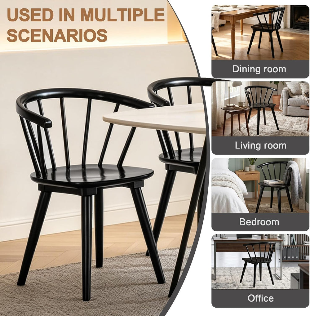 DUHOME Wooden Black Dining Chairs Set of 4, Windsor Dining Room Chairs with A...