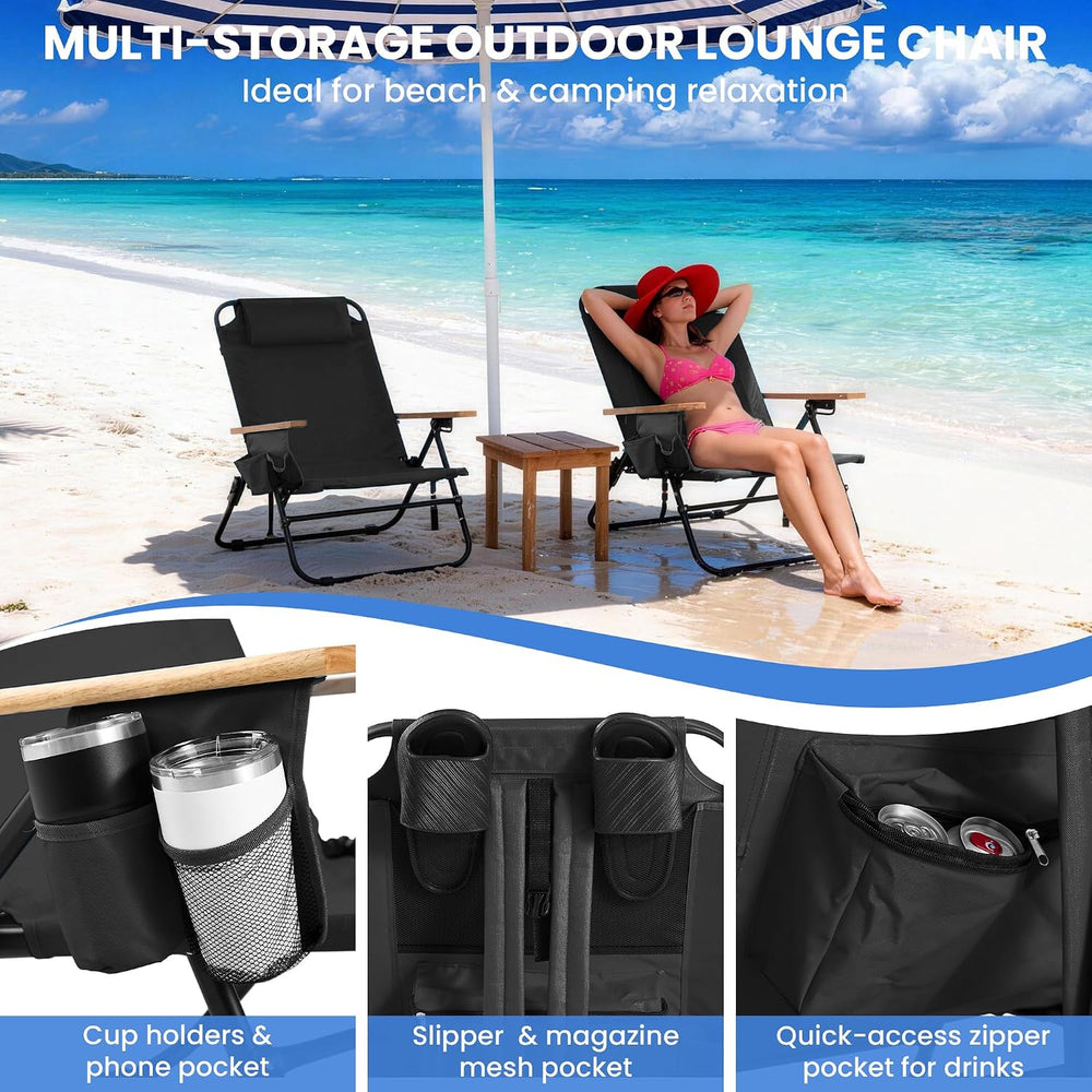 Premium Portable Camping Chair 5-Position Recliner Beach Folding Lightweight ...