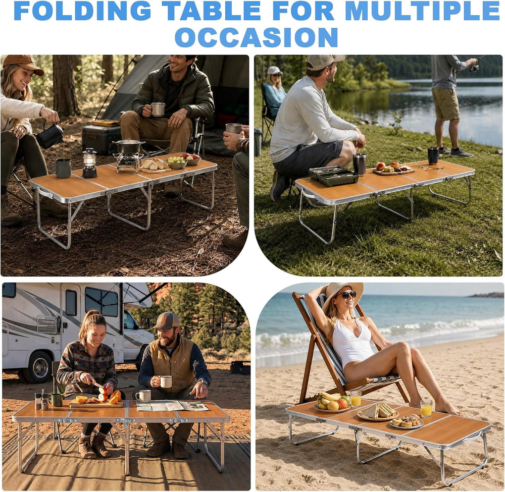 Moosinily Small Camping Table 4FT Folding Picnic Table Foldable Low Camp Tabl...
