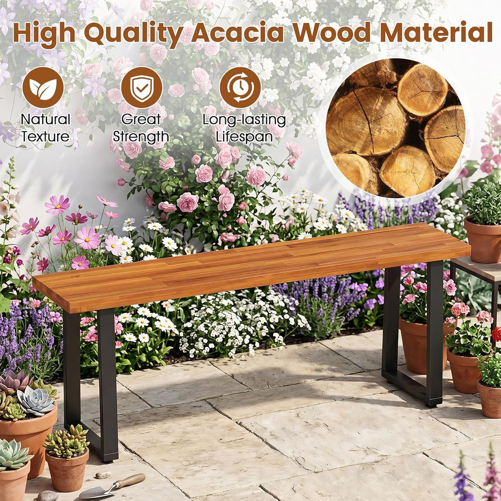 Tangkula Acacia Wood Outdoor Bench, 2-Person Backless Patio Dining Bench
