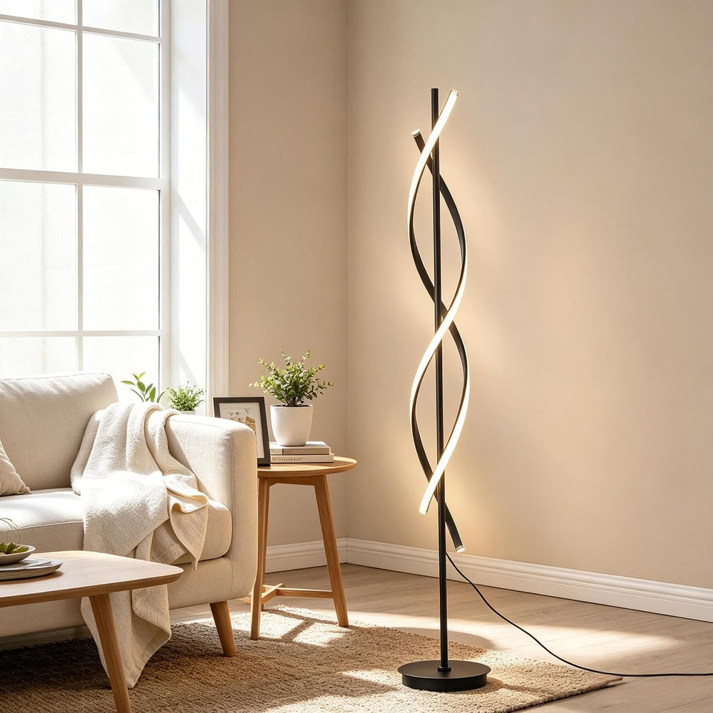 60" Black ModernSpiral Floor Lamp, 40W Dimmable LED Standing Light with ...