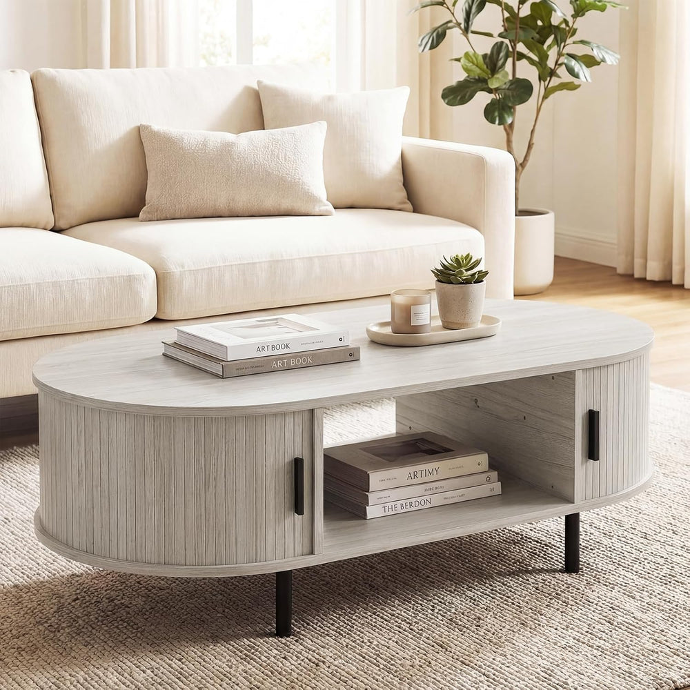 GIANTEX Oval Coffee Table, 47.5" Mid Century Modern Center Table with Sl...