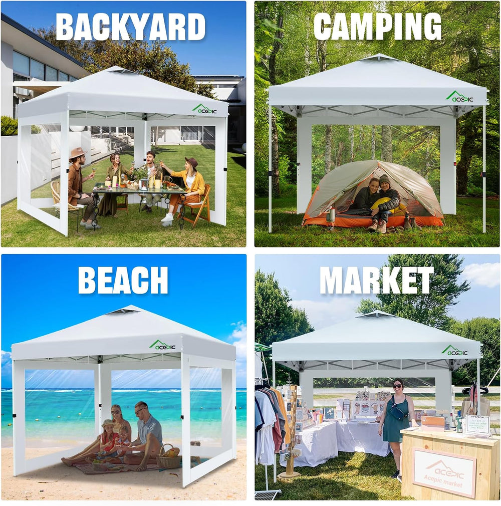 ACEPIC 10x10ft Clear Sidewalls for Canopy,Black(3PCS, No Frame or Top)