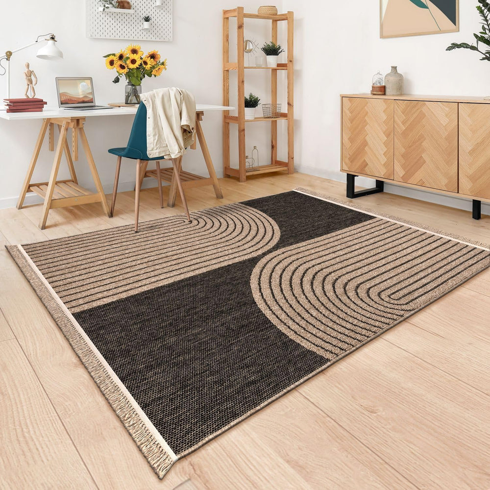Paco Home in- & Outdoor Rug Natural Look with Modern Curved Lines in Beig...