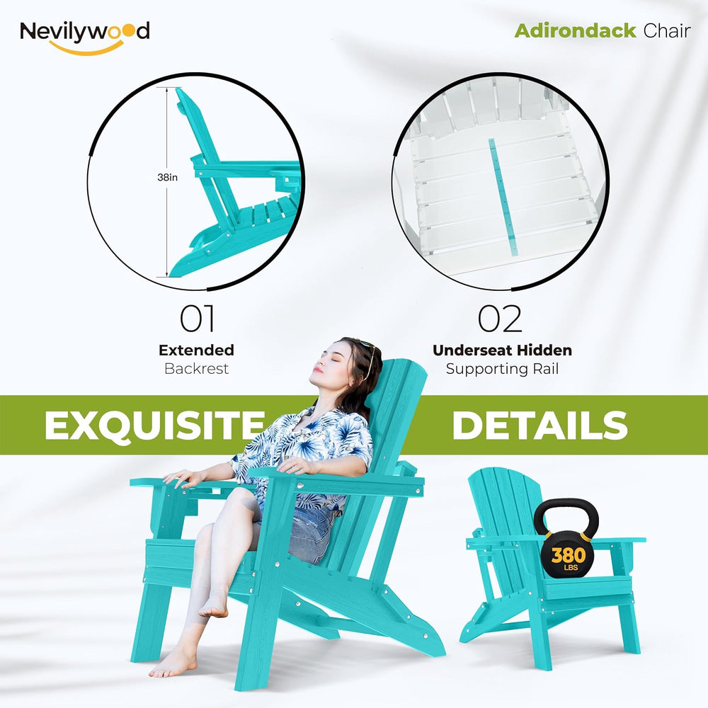 nevilywood Folding Adirondack Chair, HDPE Ergonomic Cup Holder, Aruba