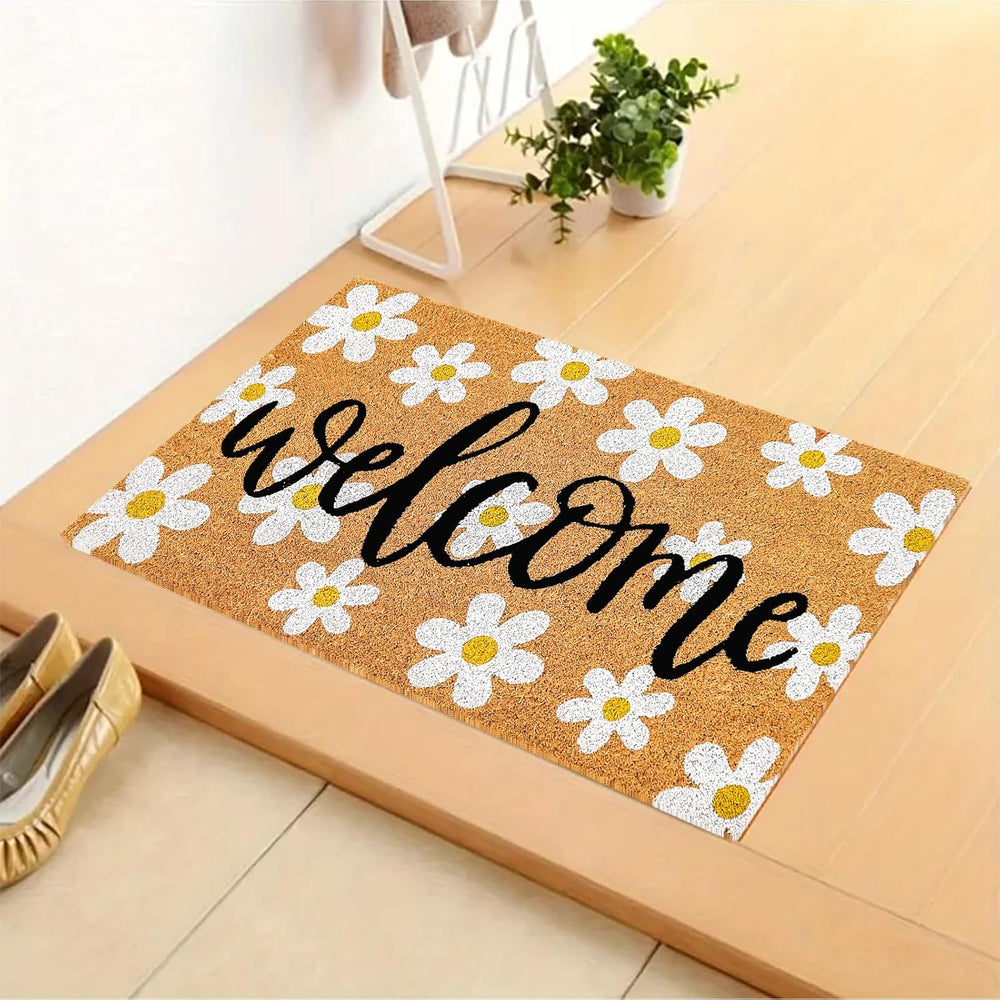 JarThenaAMCS Spring Flower Welcome Doormat Daisy Natural Coir Door Mat Non-Sl...