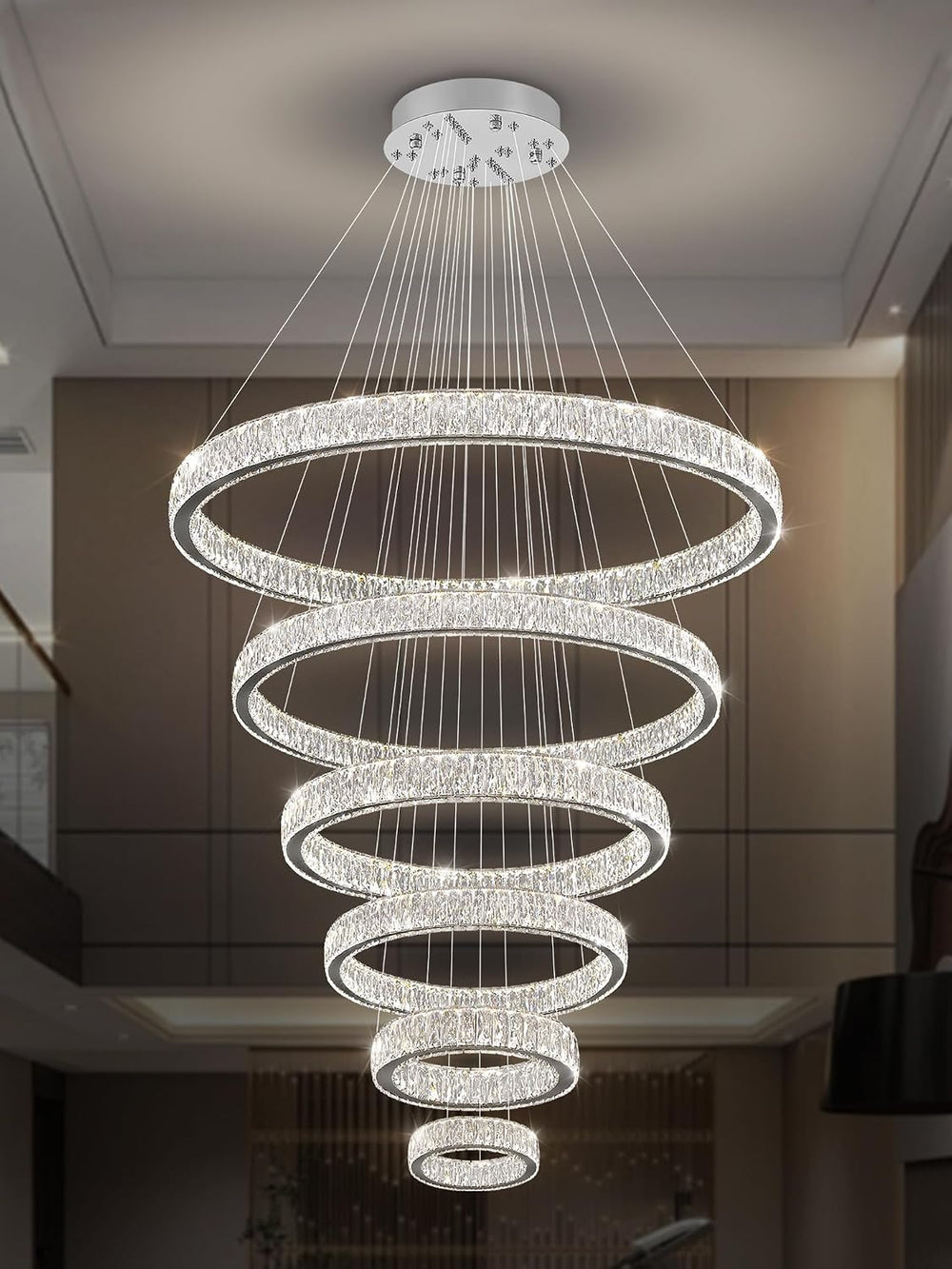Extra Large 6 Ring Crystal Chandelier Modern LED Long Crystal Chandelier for ...