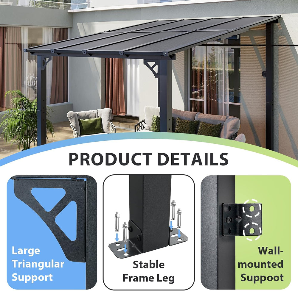 Aoxun 8’x10’ Gazebo with Aluminum Frame & Polycarbonate Panel, Black