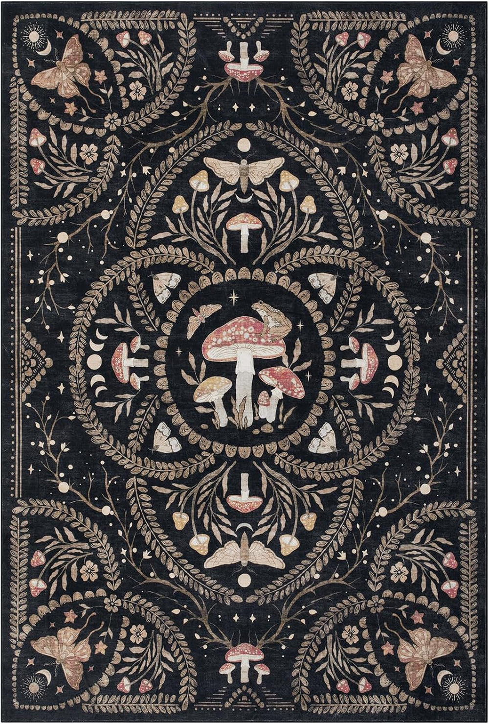 Garvee Mushroom 5x7 Area Rugs for Living Room, Washable Black Gothic Rug