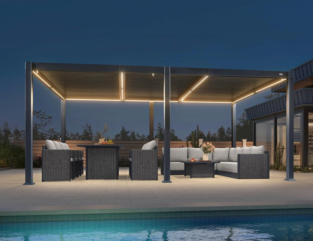 PURPLE LEAF 92KS Louvered Pergola 11.5' x 17.5' with LED Strip Light,...