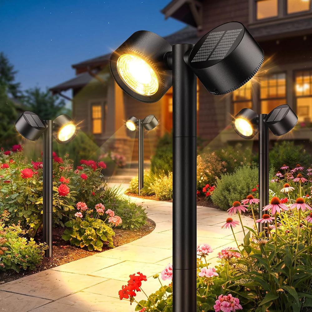 Solar Path Lights, Dual-Head with 2 Solar Panels & 2 Oversized Lenses