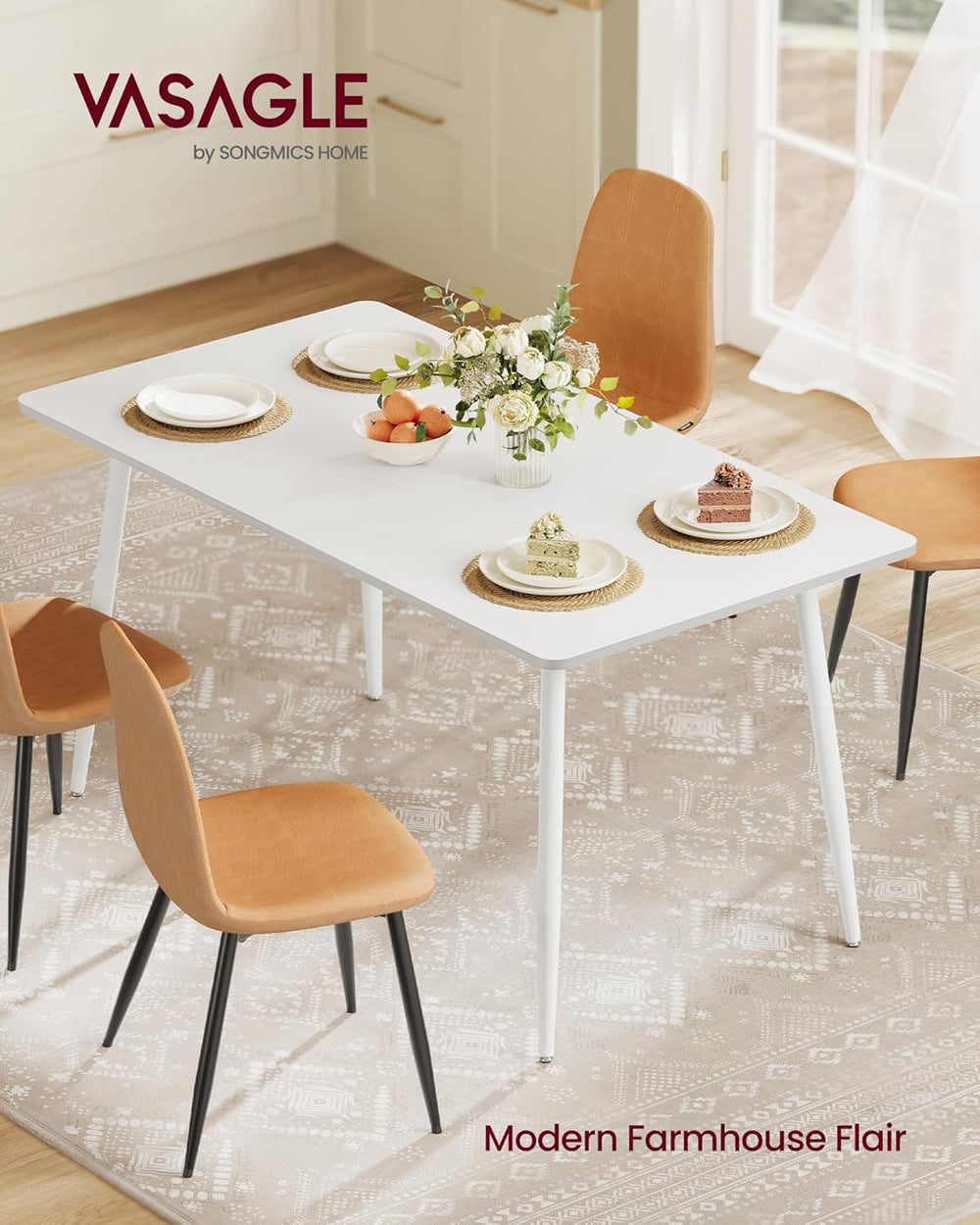 VASAGLE 55.1" Dining Table for 4-6 People, Modern Kitchen Table