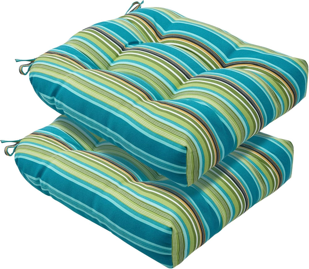 Indoor/Outdoor Tufted Seat Cushions with Ties Set of 2, 19"x19" Cha...