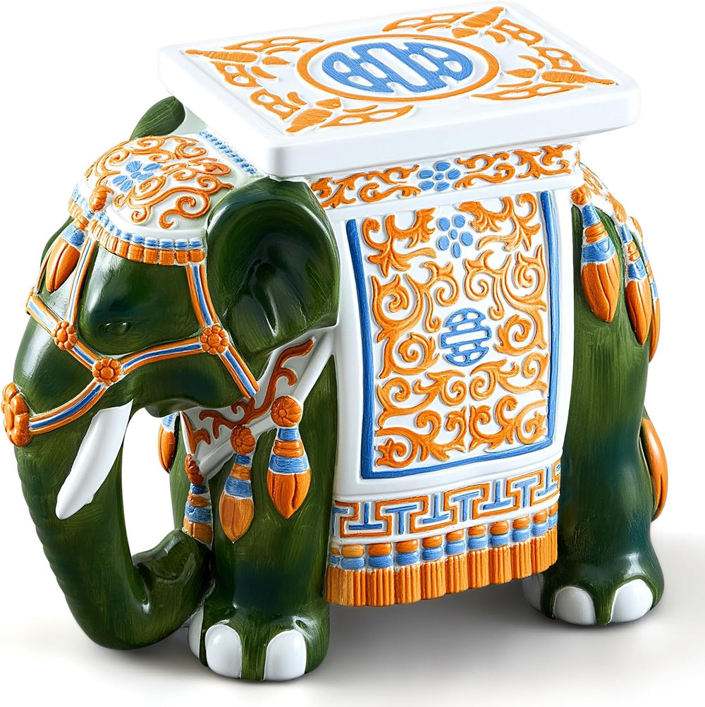 Leinuosen Elephant Garden Stool 16.5 Inch - Resin Elephant Side Table & P...