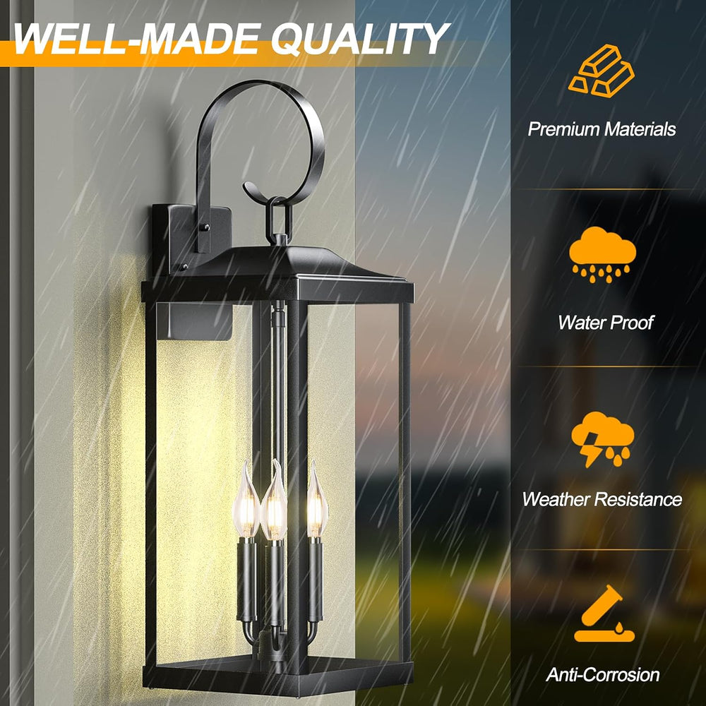 24" Extra Large Outdoor Wall Lights, Waterproof Outdoor Wall Sconce 3-Light