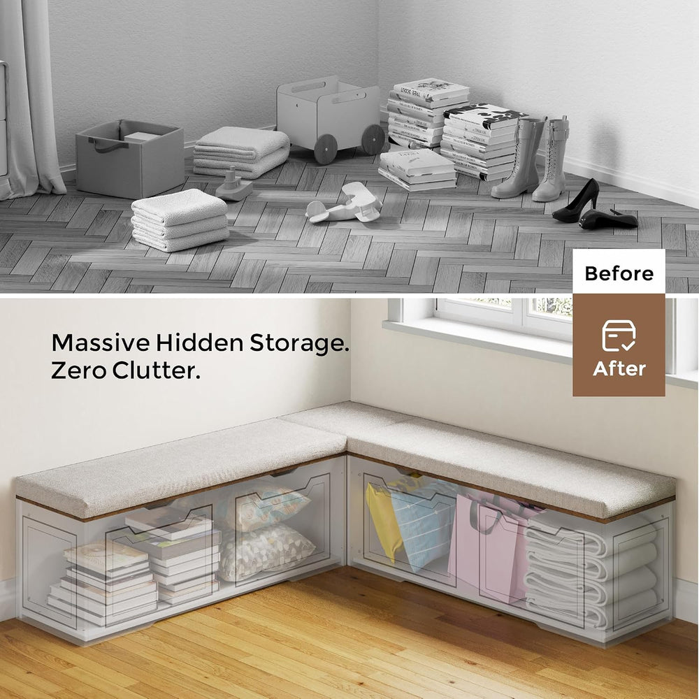 L Shaped Storage Corner Bench, 63" Breakfast Nook, Flip-Top Storage Comp...