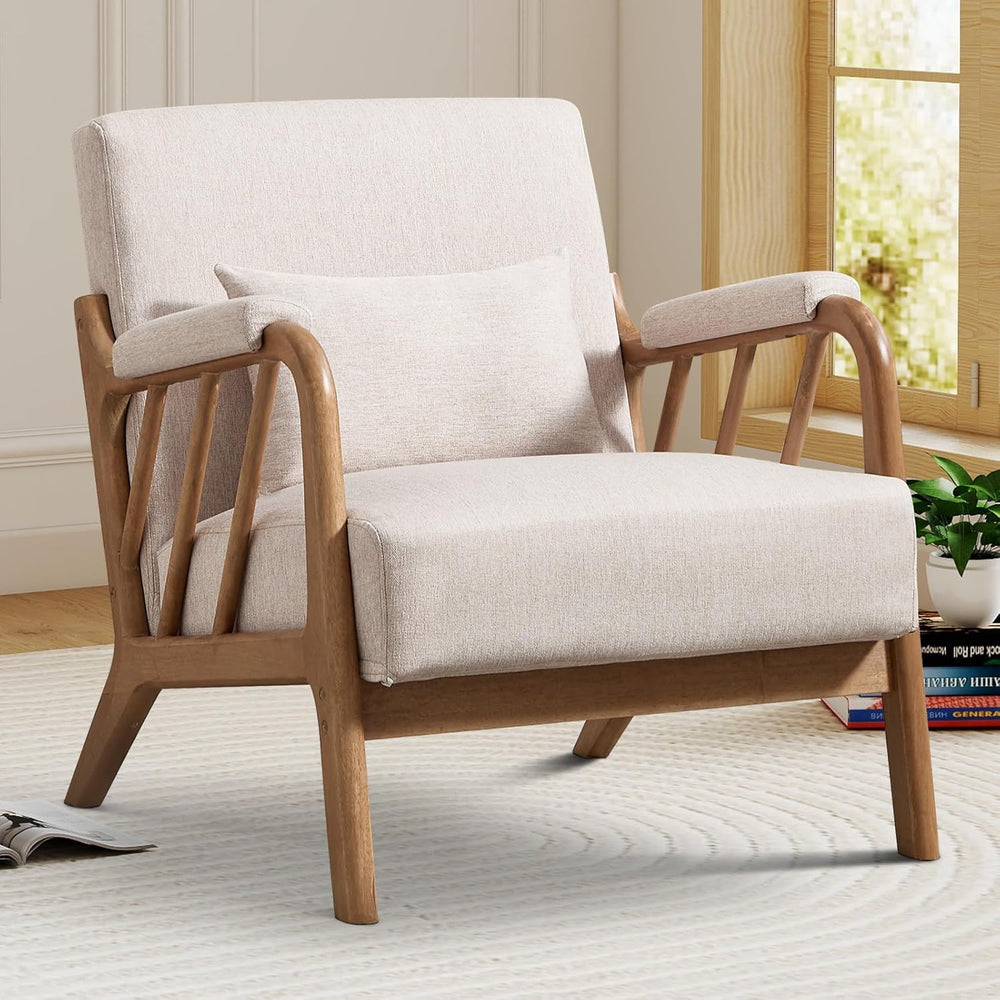 IOMOR Mid Century Modern Accent Chair with Solid Wood Frame Linen Fabric, Uph...