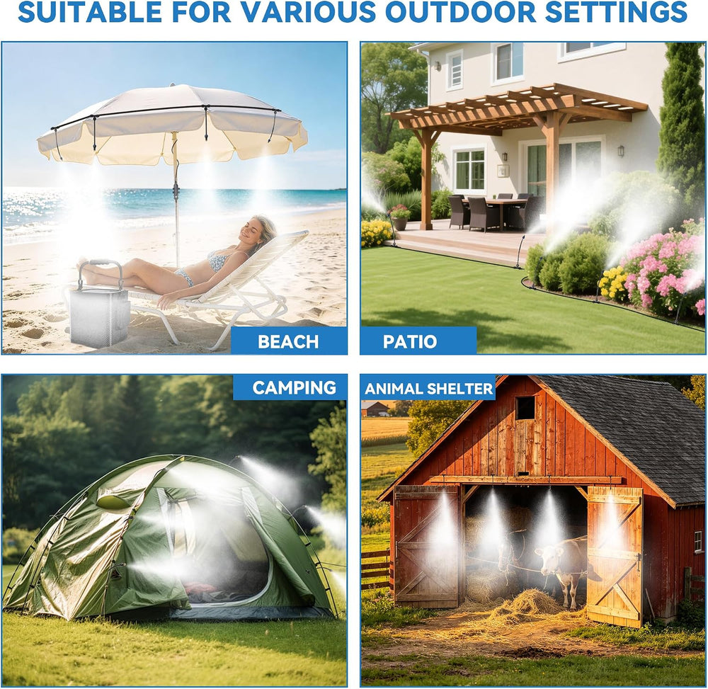 Portable Misting Cooling System Kit with 10M Hose, 4500mAh Rechargeable Pump ...