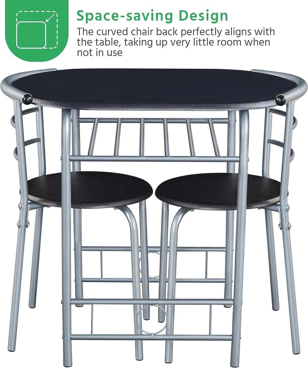 Yaheetech 3 Piece Dining Table Set for 2, Small Table and Chairs, Black