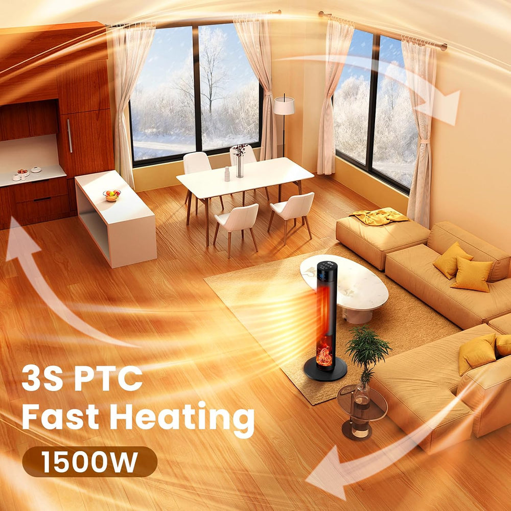 Portable 1500W Space Heater with Fireplace,70° Oscillating PTC Ceramic, 33.5i...