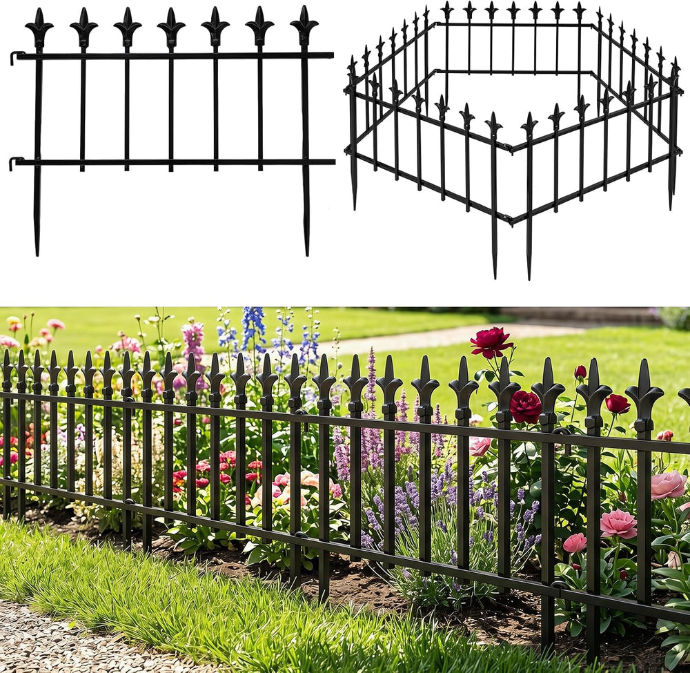 Giantex 5 Panels Decorative Metal Garden Fence, 9 FT No Dig Garden Border Fen...