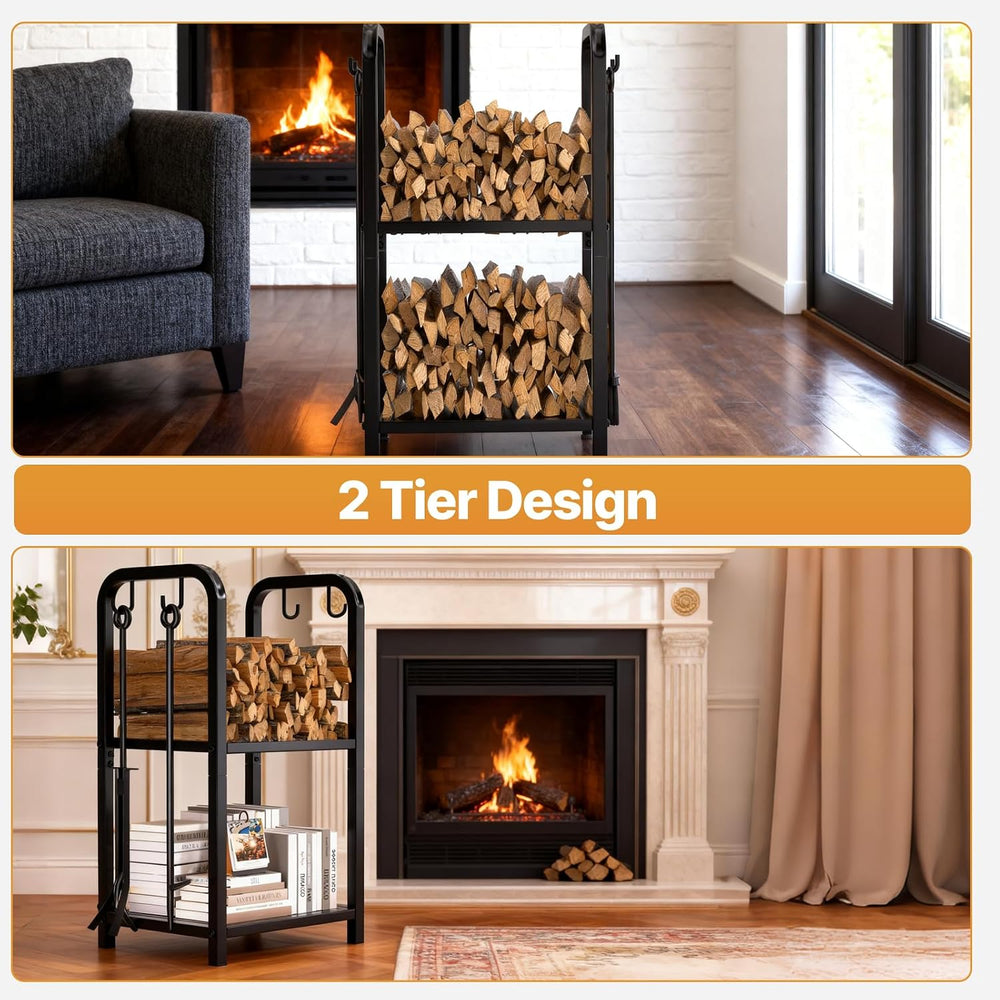 Vailge Firewood Rack Indoor with 4 Pieces Long&Detachable Fireplace Tools...