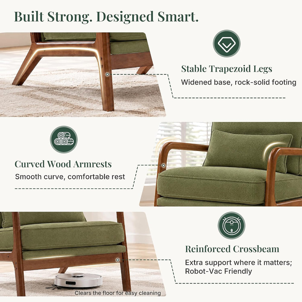 Mid Century Modern Accent Chair, Upholstered Lounge Chair,Green