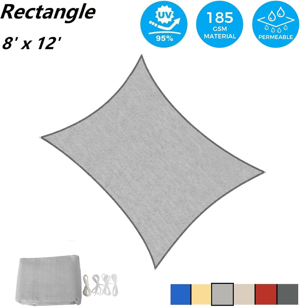 AsterOutdoor Sun Shade Sail Rectangle 8' x 12' UV Block Canopy for Pa...