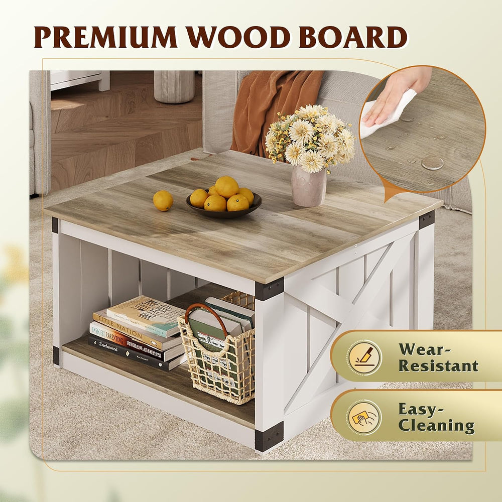 WLIVE Coffee Table, Farmhouse Coffee Table with Open Storage, 31.5" Wood...