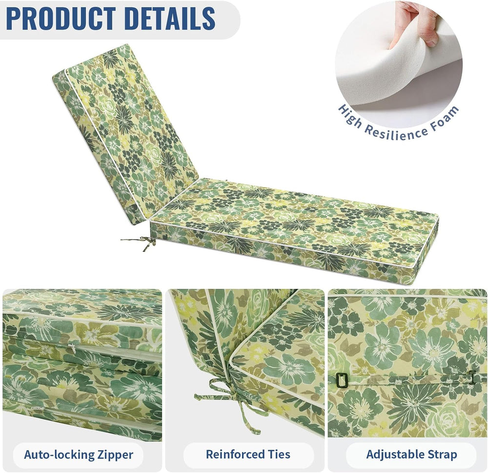 Outdoor Chaise Lounge Cushion 72 x 21 x 3 Inch, Fade Resistant & Waterpro...