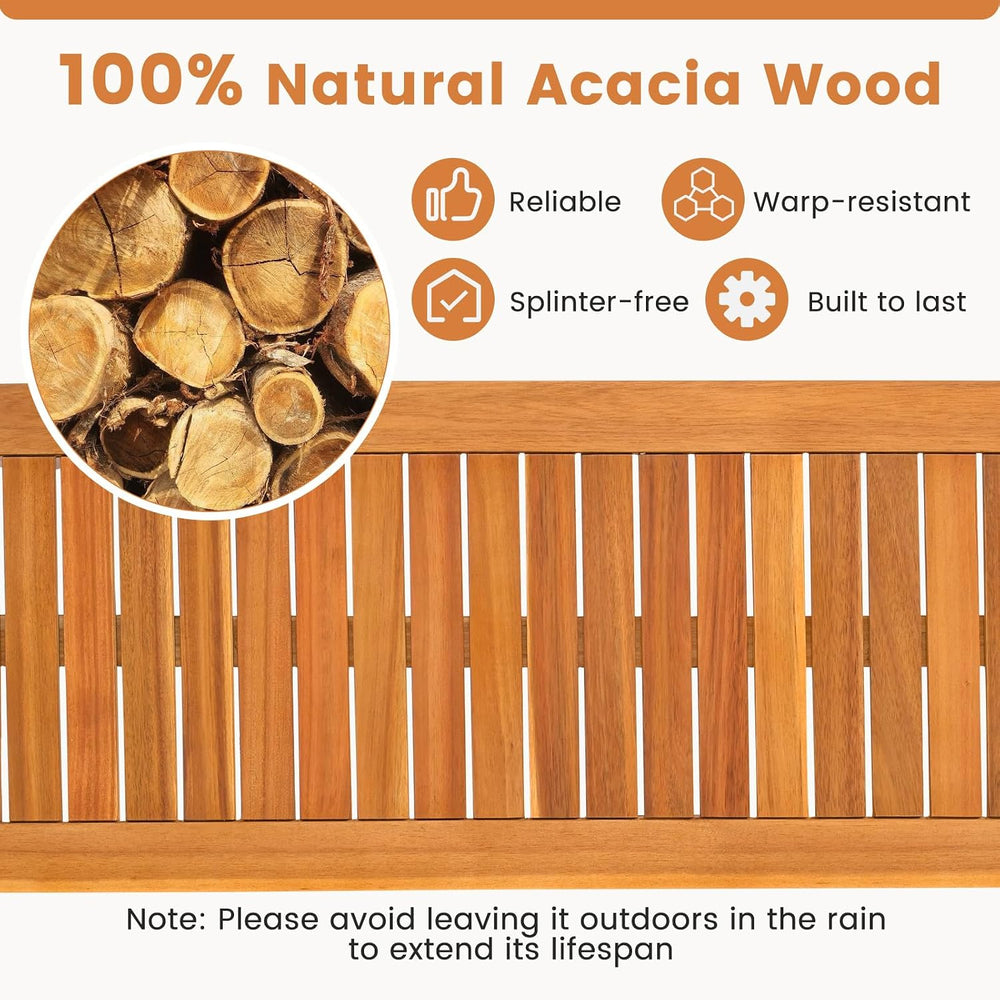 Tangkula Acacia Wood Outdoor Bench, 47" Patio Dining Bench with Slatted ...